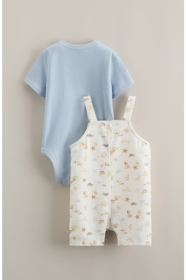 Cotton Bodysuit & Shortalls Set, Alternate, color, IVORY MARINE ANIMALS- BLUE