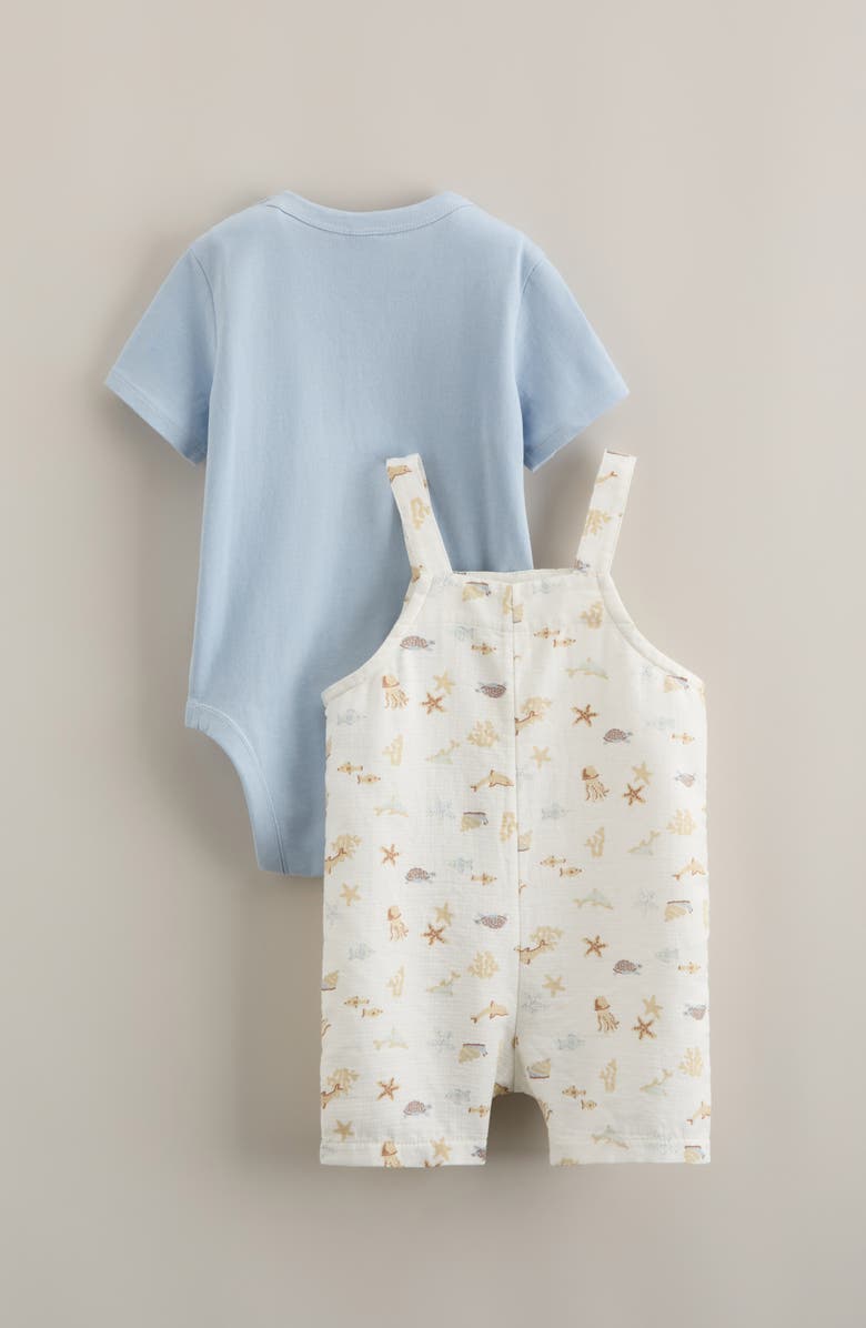 Nordstrom Cotton Bodysuit & Shortalls Set, Alternate, color, Ivory Marine Animals- Blue