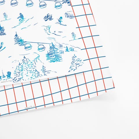 Two-sided "ski Toile" Heavyweight Christmas/holiday Gift Wrap (eight Sheets)