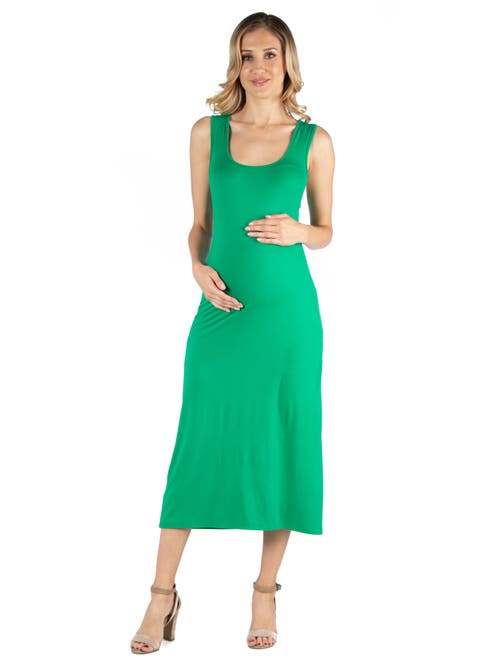 24seven Comfort Apparel Scoop Neck Maternity Maxi Dress With Racerback Detail In Green