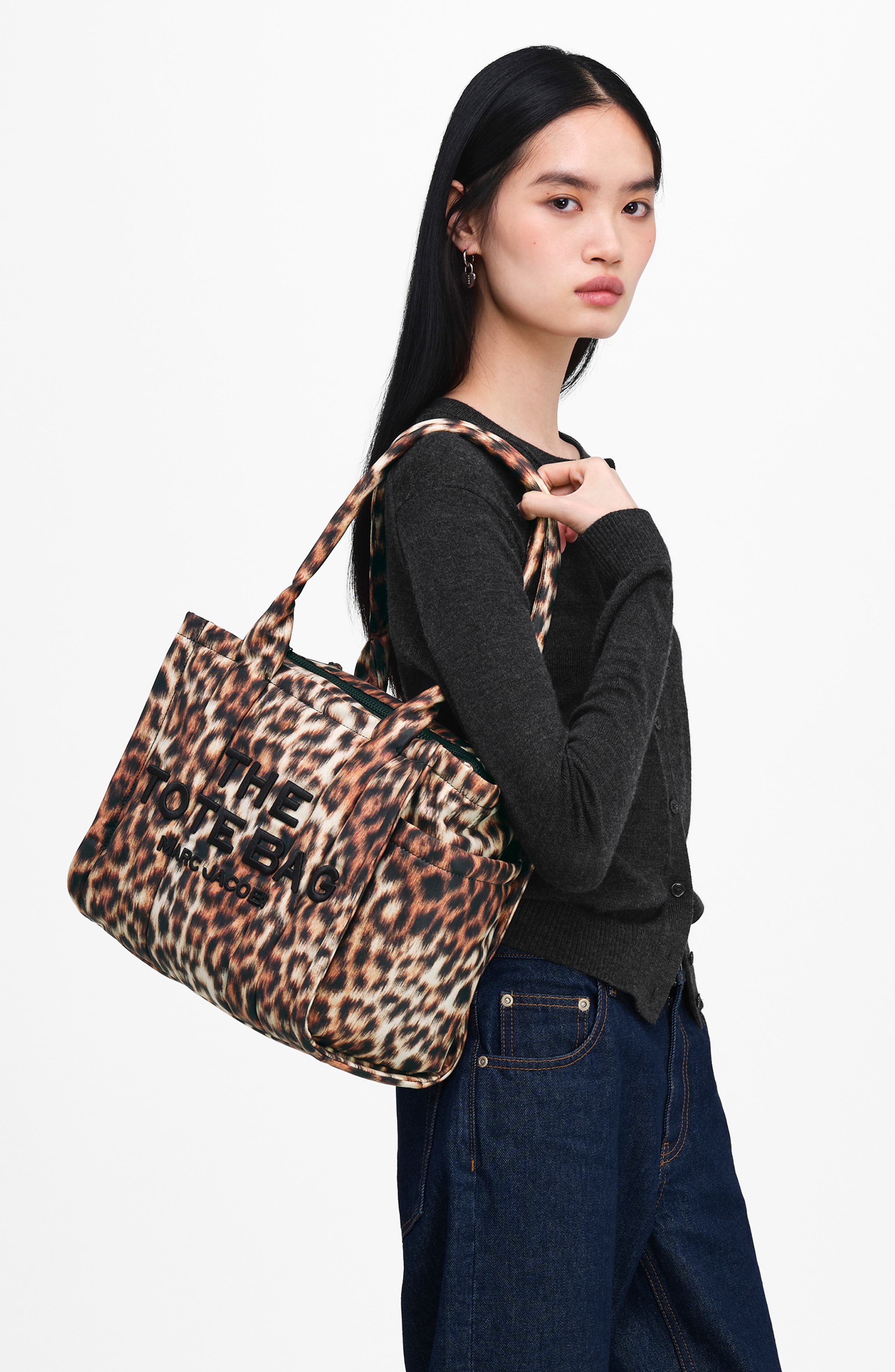 The Medium Tote Leo Puffy Nylon Tote, Alternate, color, BROWN MULTI