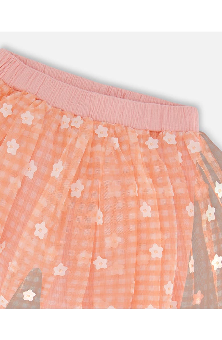 Deux par Deux Girl's Crinkle Biker Short With Flower Mesh Skirt Light Old Pink, Alternate, color, 