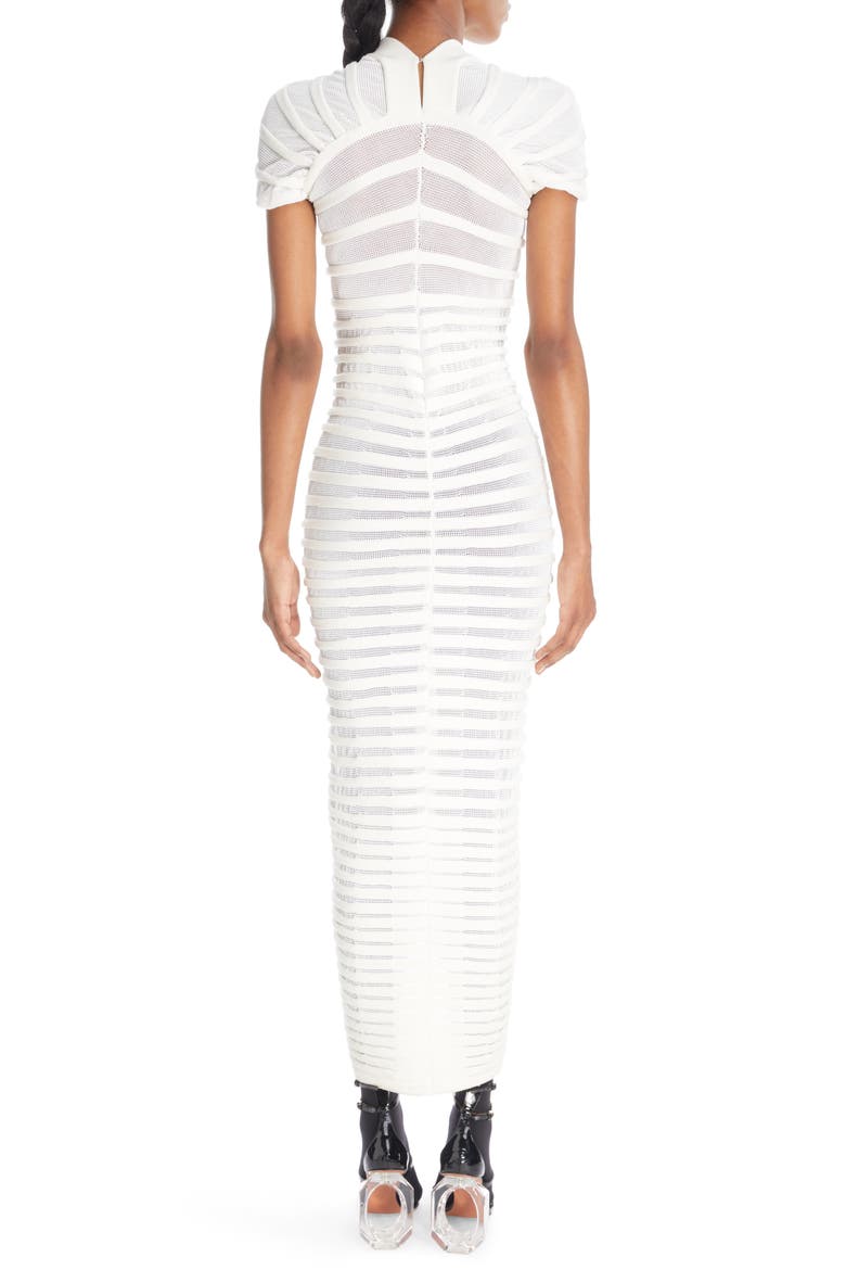 Rib Texture Mock Neck Body–Con Midi Dress, Alternate, color, BLANC