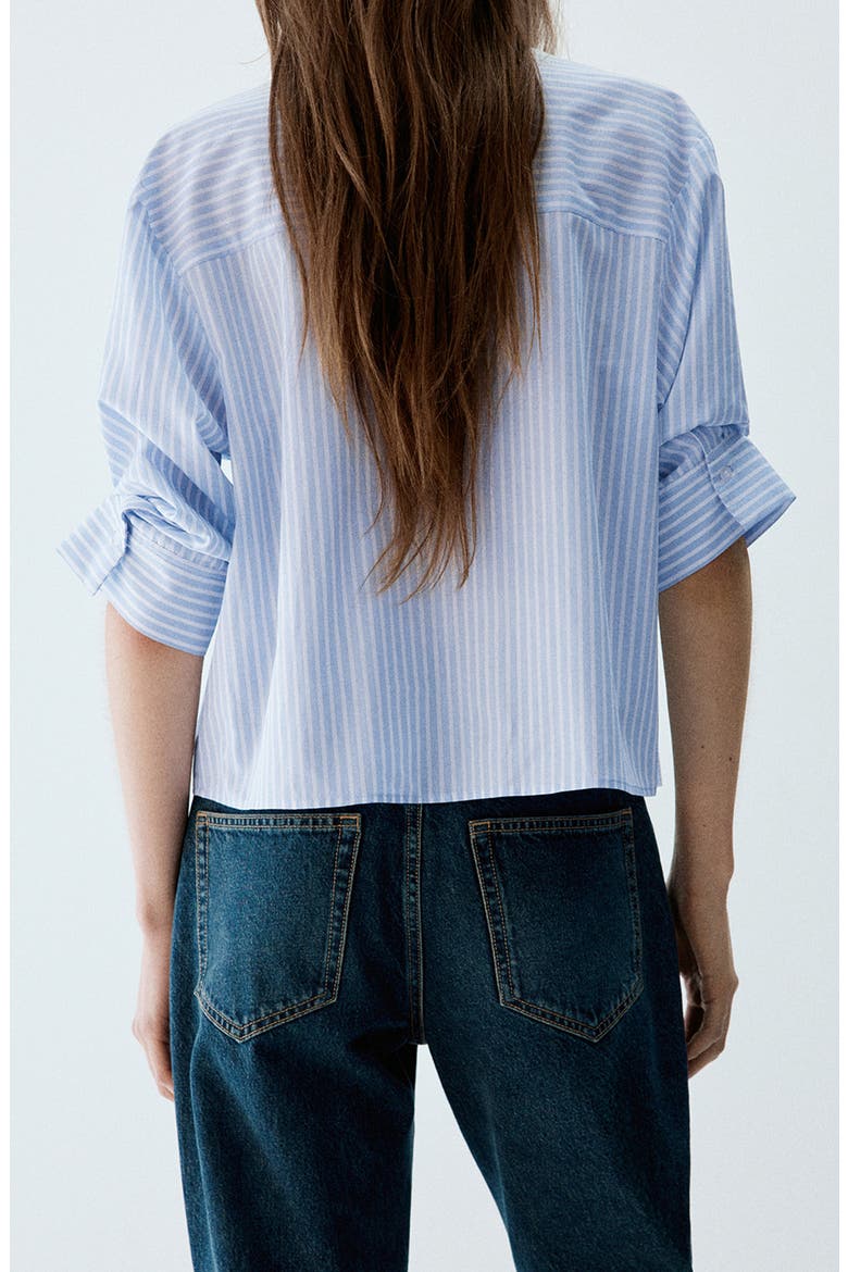 Striped Cropped Cotton Shirt, Alternate, color, SKY BLUE