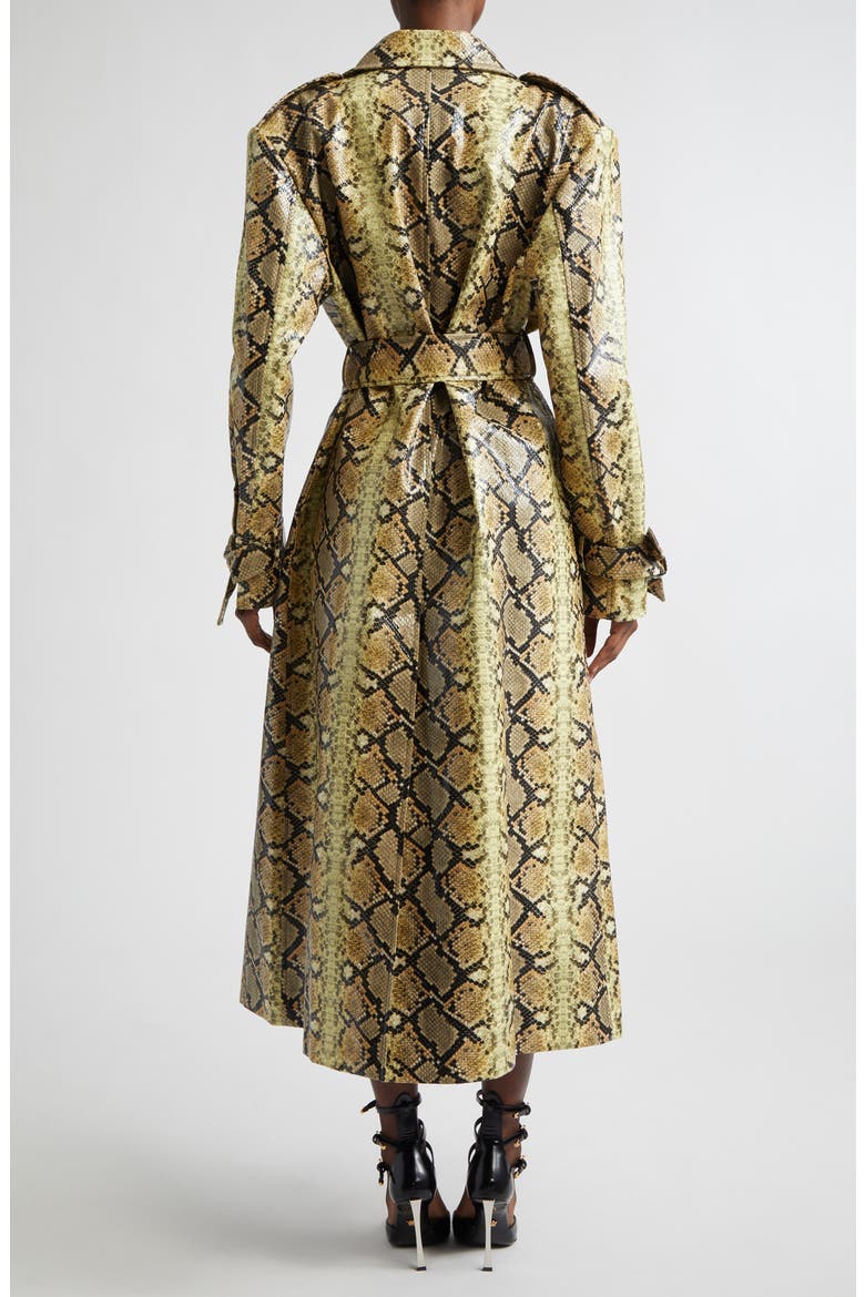 Snakeskin Embossed Faux Leather Trench Coat, Alternate, color, SNAKESKIN