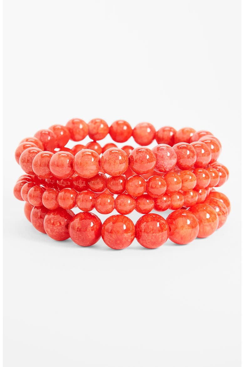 Bead Stretch Bracelets, Main, color, CORAL/ GOLD