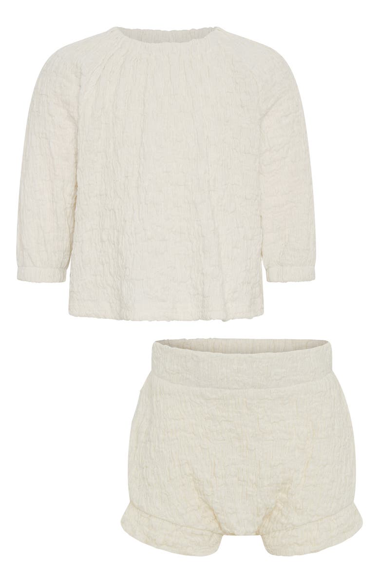 TINY TRIBE Scrunch Smocked Top & Bloomers Set, Main, color, Cream