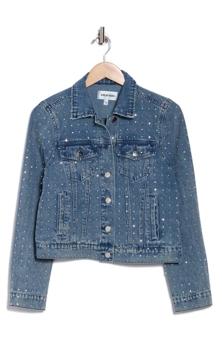 Vigoss Crystal Embellished Denim Jacket, Alternate, color,