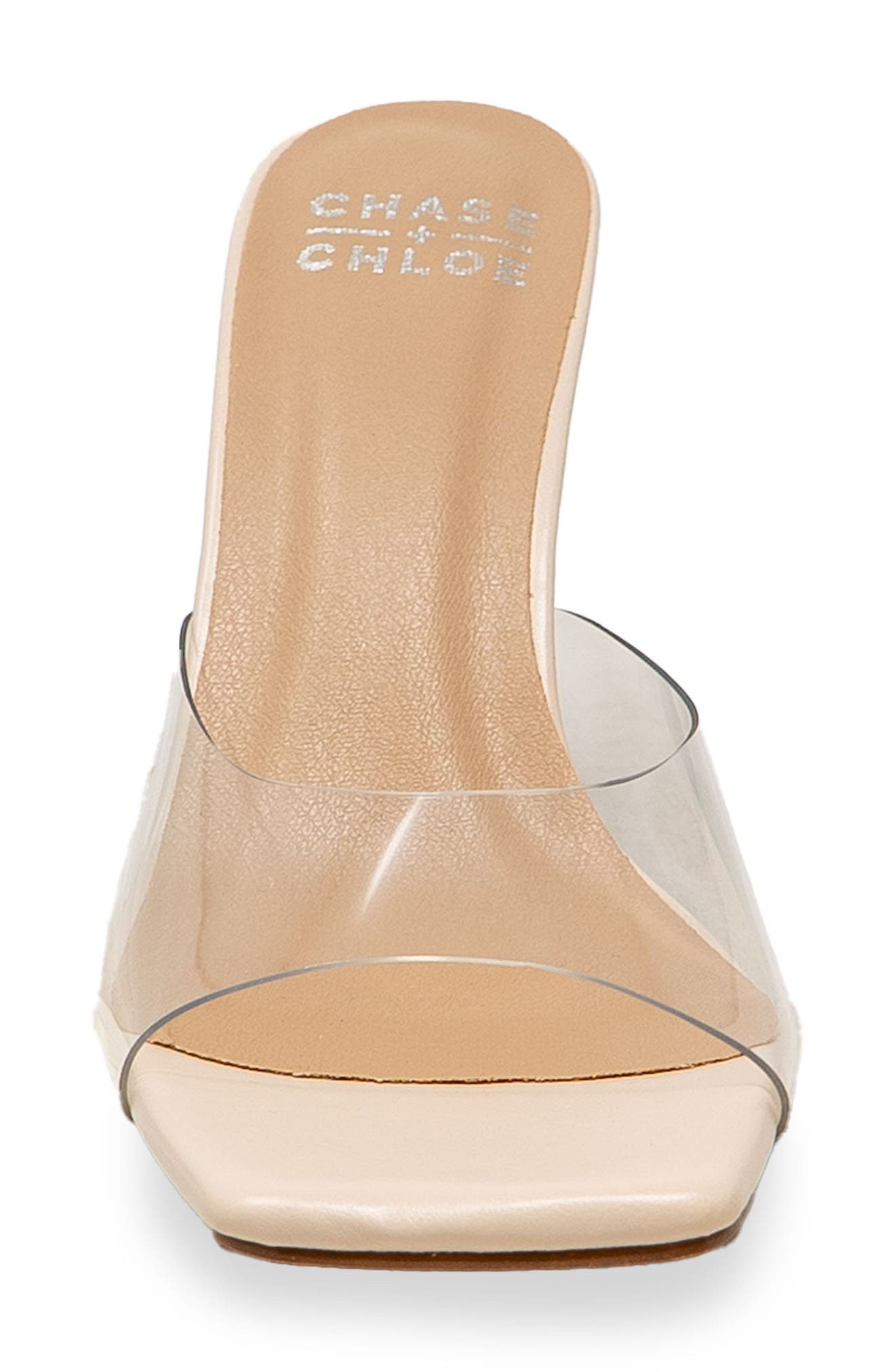 CHASE AND CHLOE Alia Clear Strap Wedge Sandal, Alternate, color, Clear Beige
