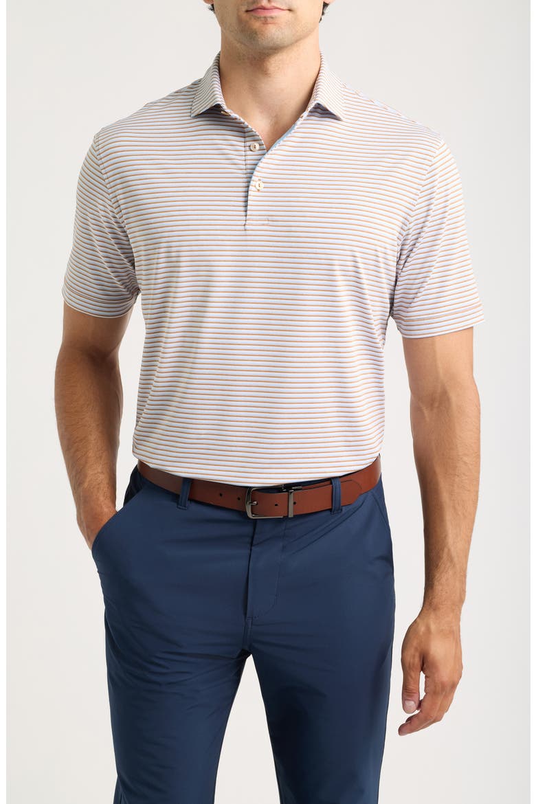 Brooks Stripe Summer Comfort Performance Jersey Polo, Main, color, DARK AMBER