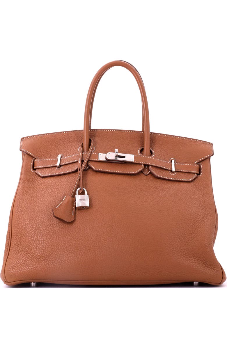 Pre-Owned Hermes Birkin Handbag Brown Clemence with Palladium Hardware 35, Main, color, Gold