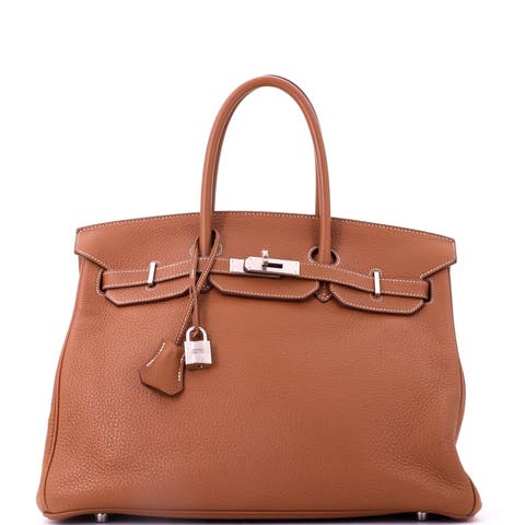 Birkin Handbag Brown Clemence with Palladium Hardware 35