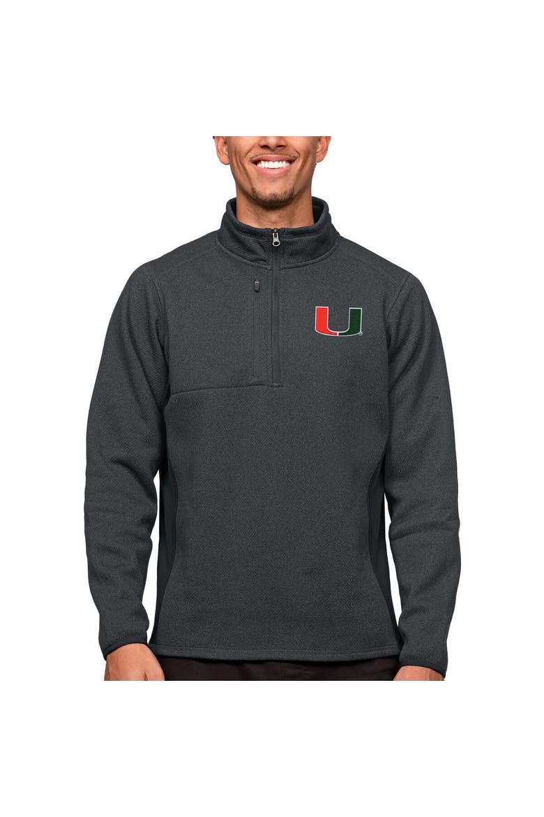 Men's Antigua Heather Charcoal Miami Hurricanes Course Quarter-Zip Pullover Top, Alternate, color, Heather Charcoal