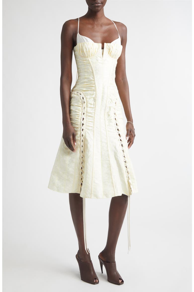 Floral Jacquard Corset Dress, Main, color, CREAM