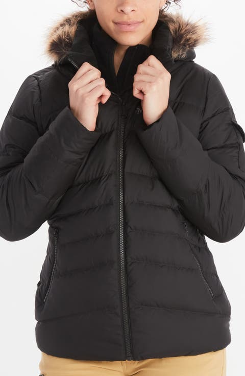 Ithaca 700 Fill Power Down Hooded Jacket with Faux Fur Trim