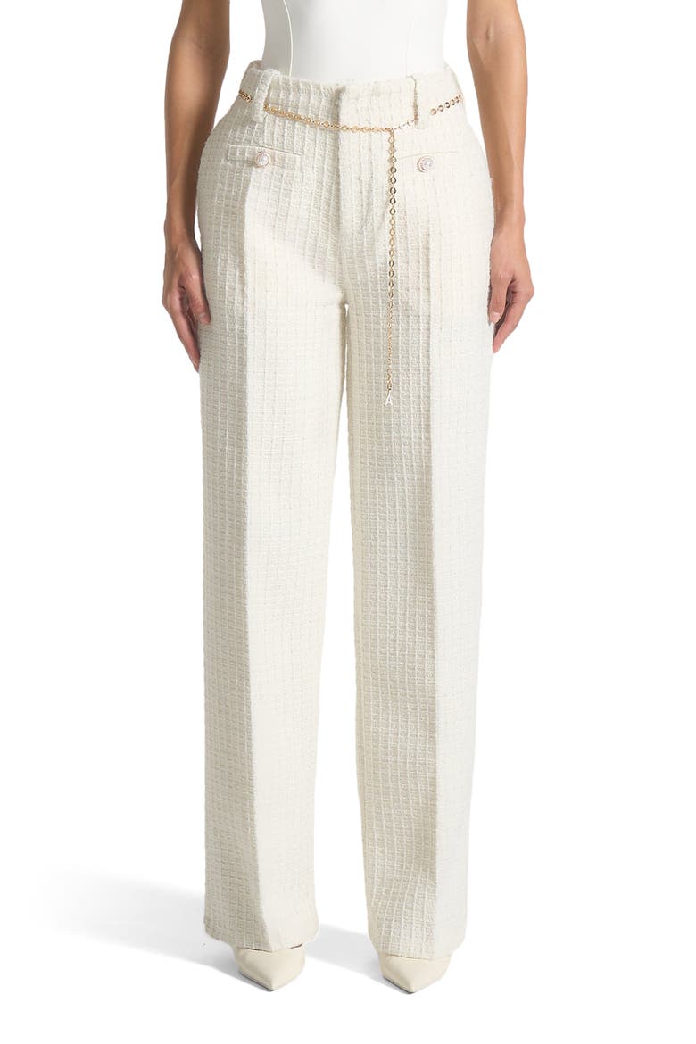 Nathalie Tweed Trousers with Belt, Alternate, color, Cream