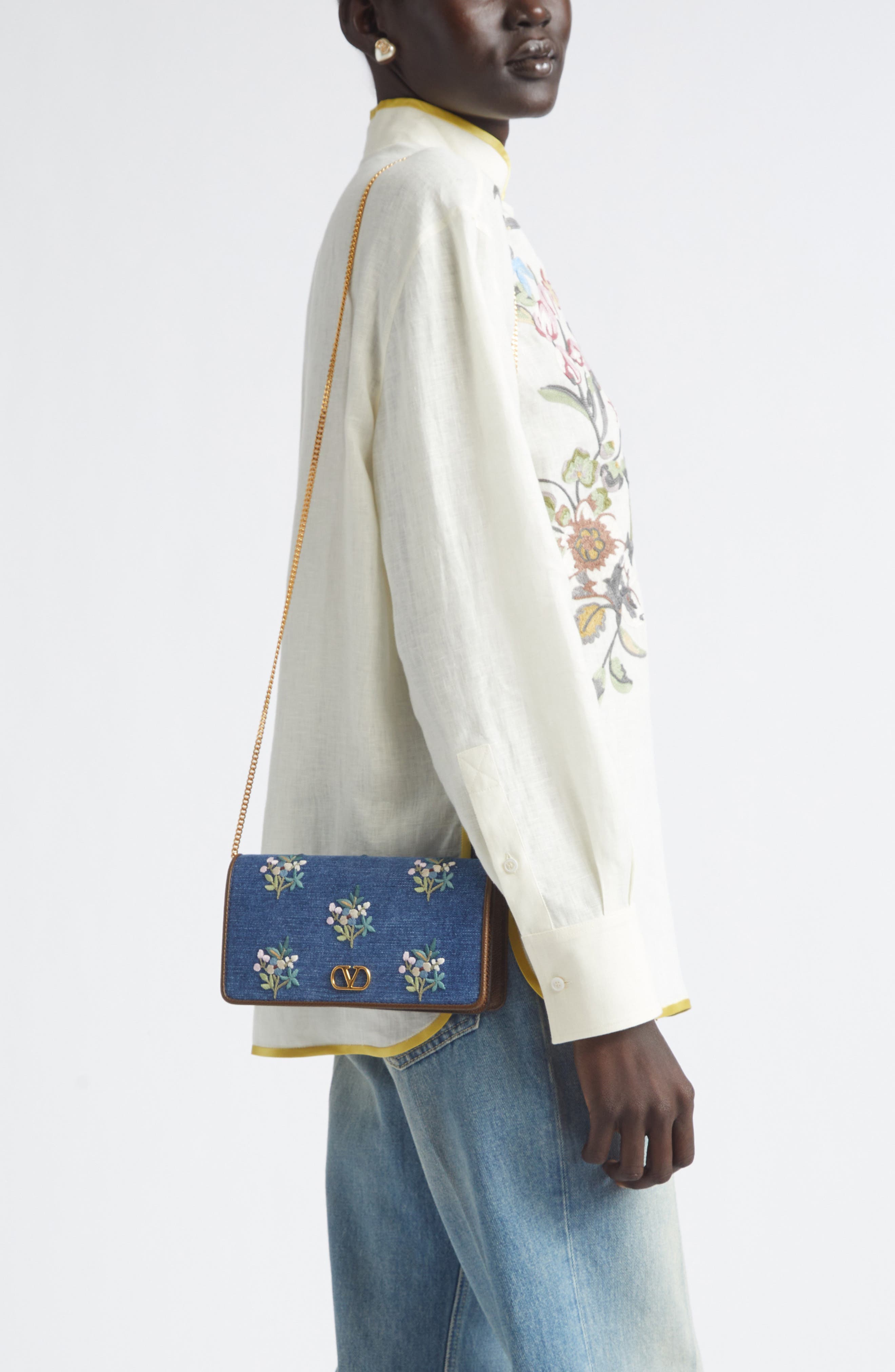 Valentino Garavani Mini VLOGO Signature Denim Crossbody Bag, Alternate, color, Blue Multi