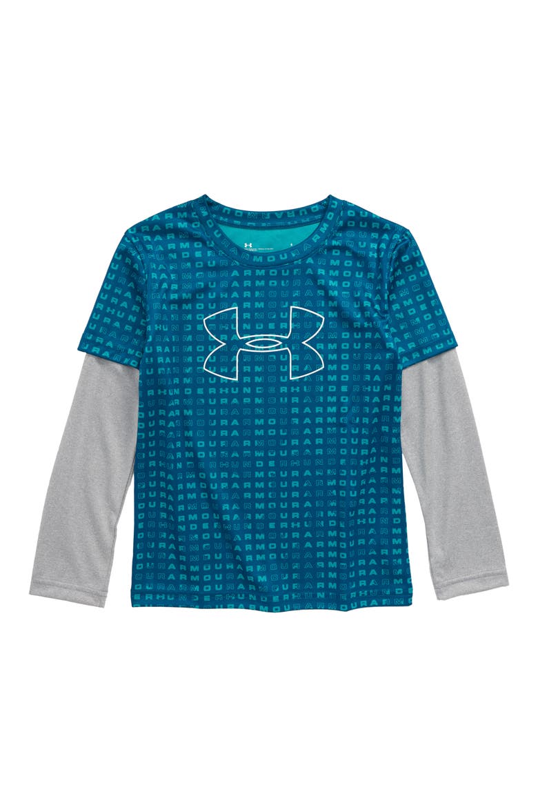 Wordmark Slider Layered T-Shirt, Main, color, TEAL VIBE