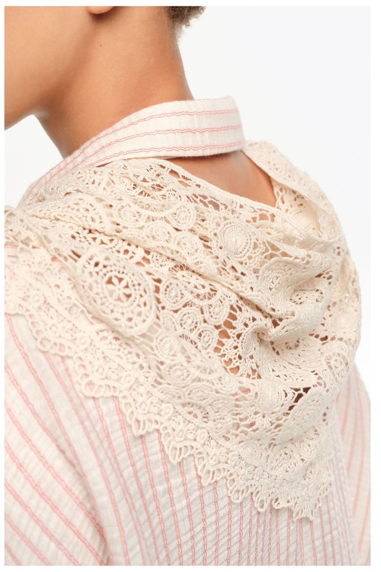 Cotton Shirt with Crochet Scarf Detail, Alternate, color, OFF WHITE