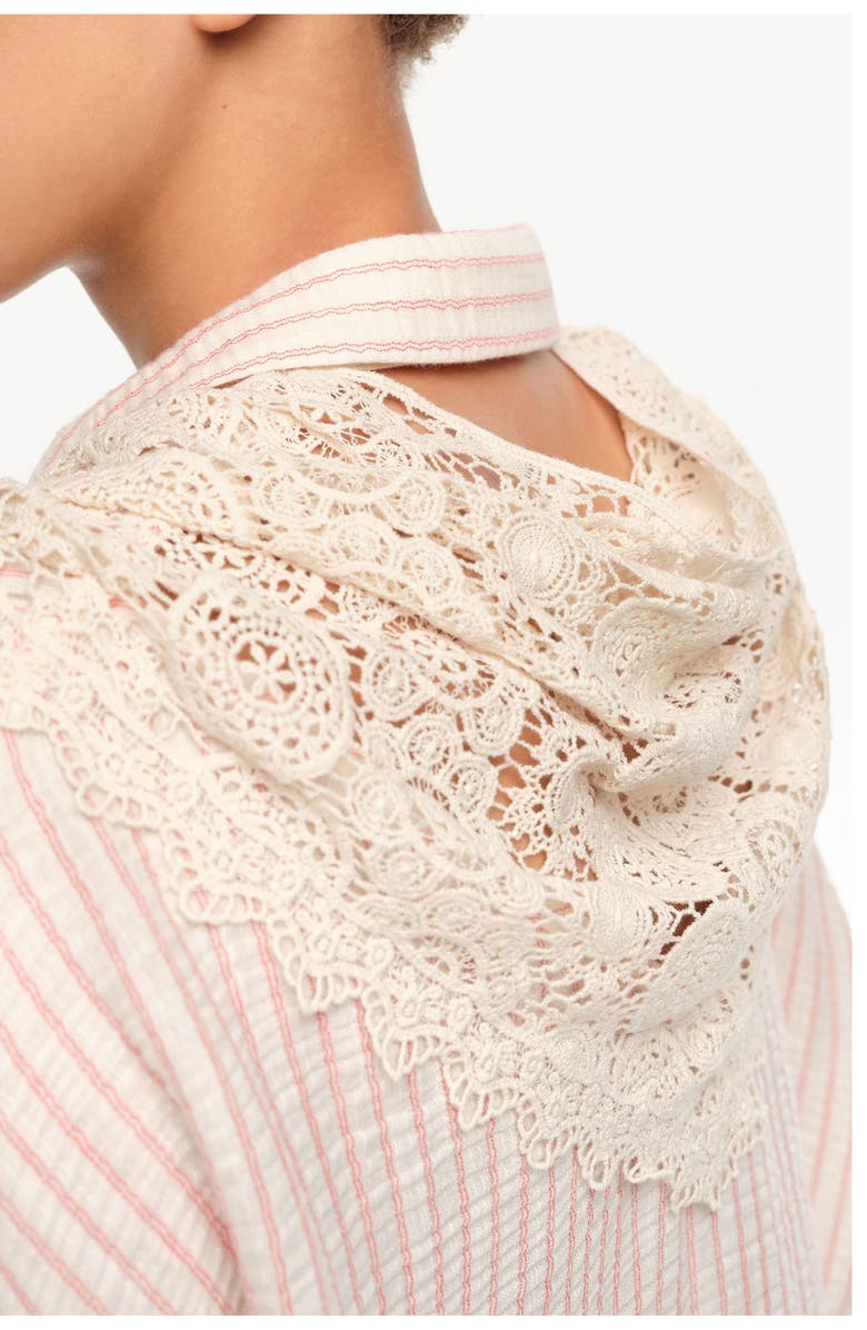 Bimba y Lola Cotton Shirt with Crochet Scarf Detail, Alternate, color, Off White