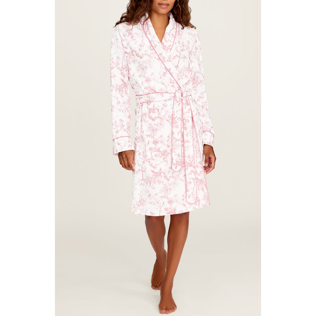 Petite Plume Print Pima Cotton Robe In White