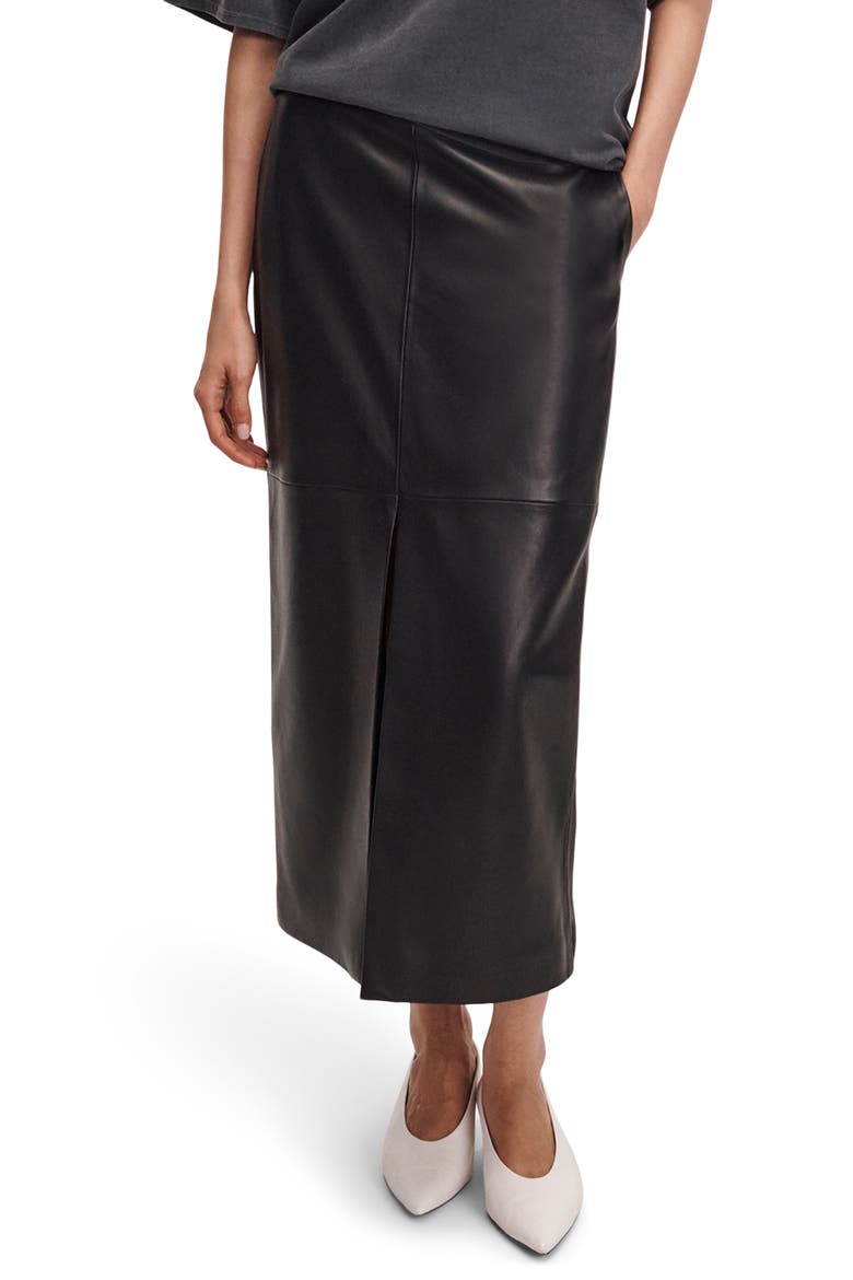 Bessie Leather Midi Skirt, Main, color, BLACK
