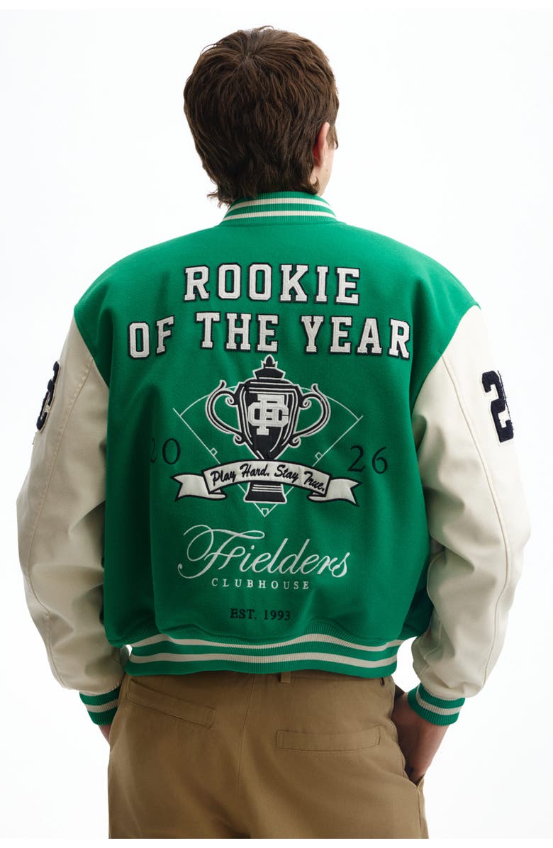 H&M Motif-detail Baseball Jacket, Alternate, color, Green/Rookie Of The Year