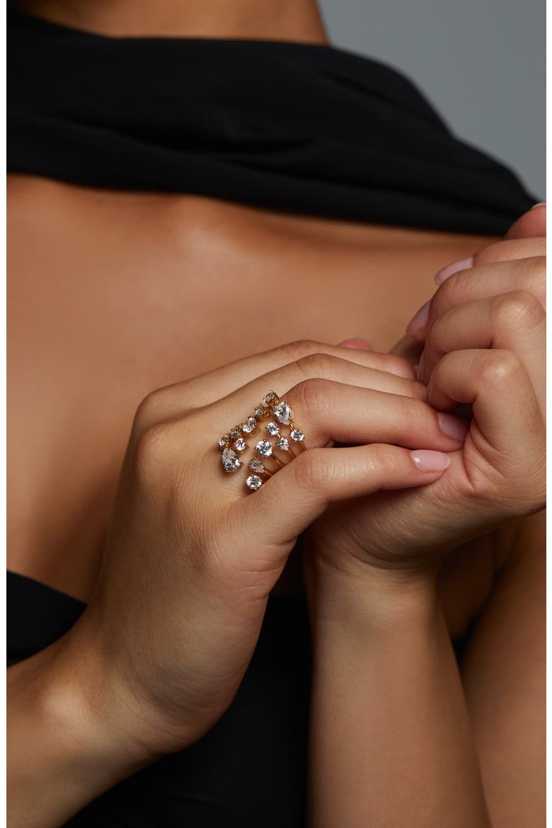 Hollywood Multi Row Cubic Zirconia Ring, Alternate, color, GOLD