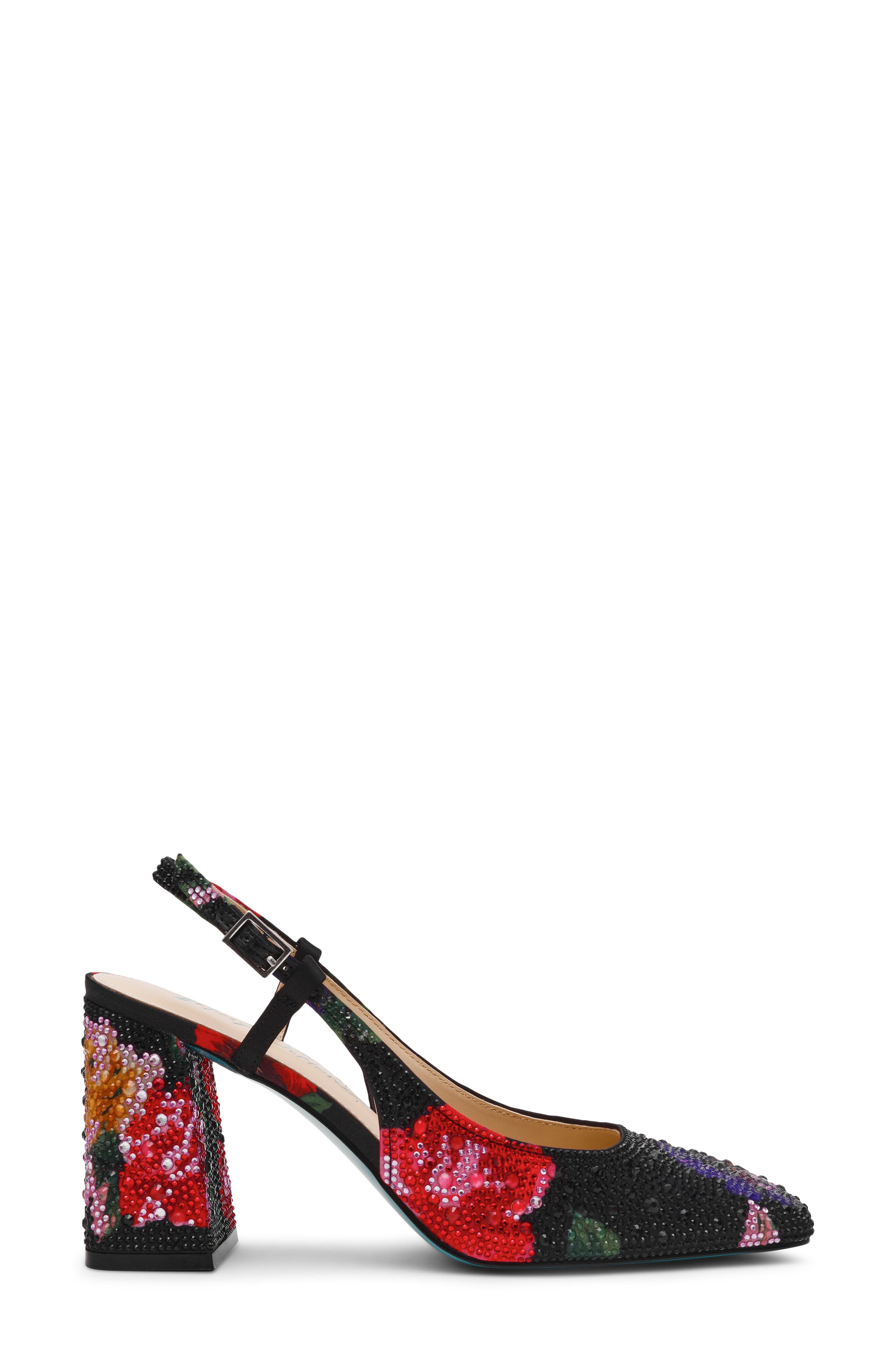 Betsey Johnson Elias Rhinestone Floral Slingback Pump, Alternate, color, Black Flower Multi