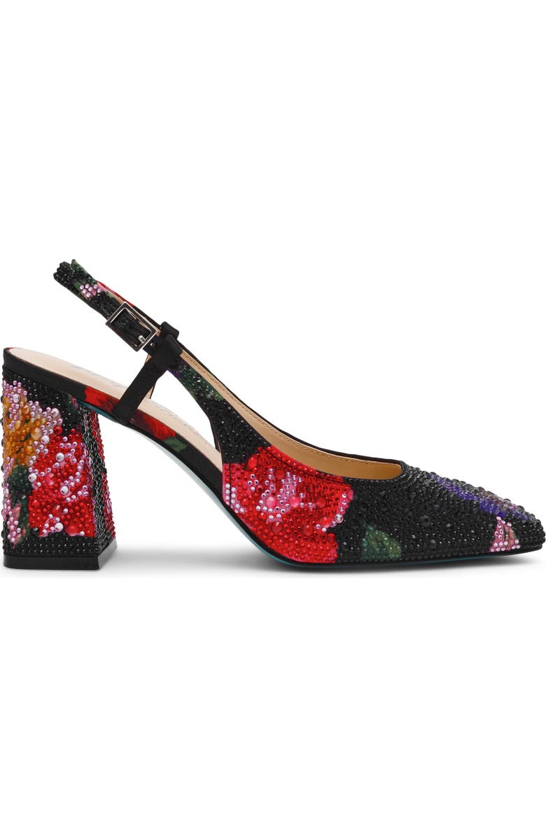 Betsey Johnson Elias Rhinestone Floral Slingback Pump, Alternate, color, Black Flower Multi