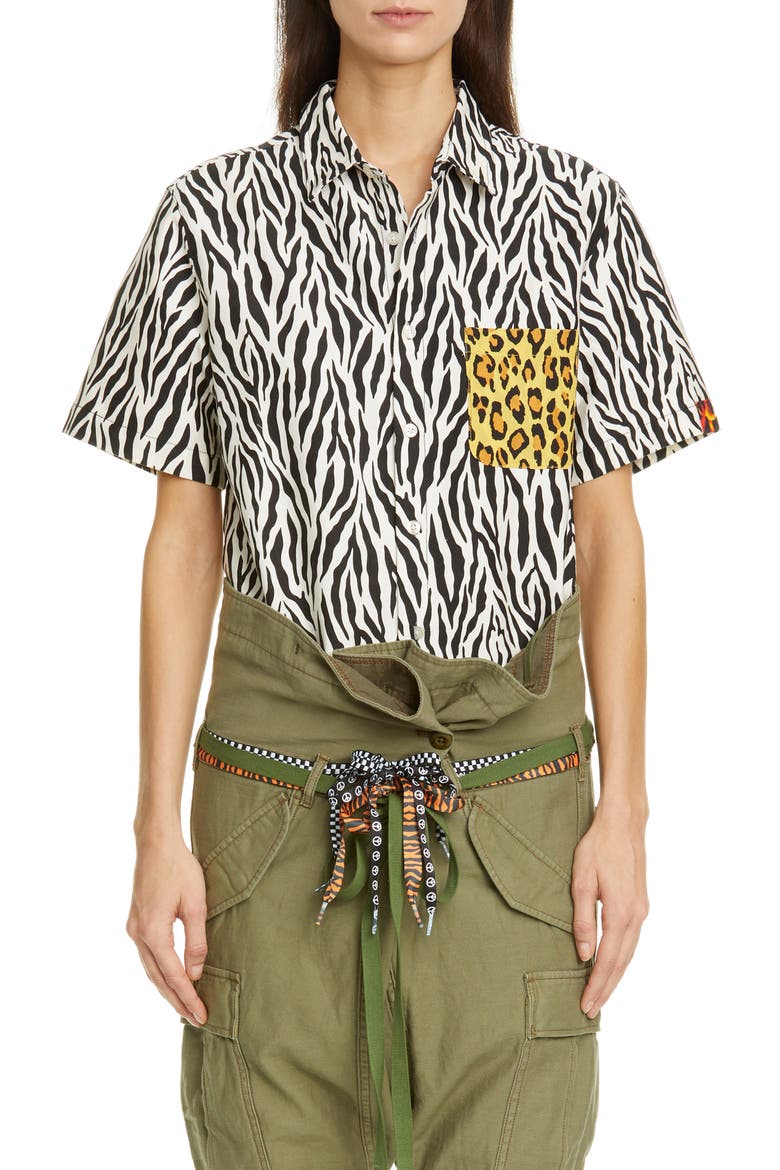 Tony Contrast Pocket Zebra Print Shirt, Main, color, ZEBRA W/ YELLOW LEOPARD