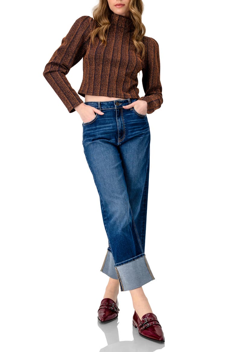 High Neck Long Sleeve Top, Alternate, color, Brown