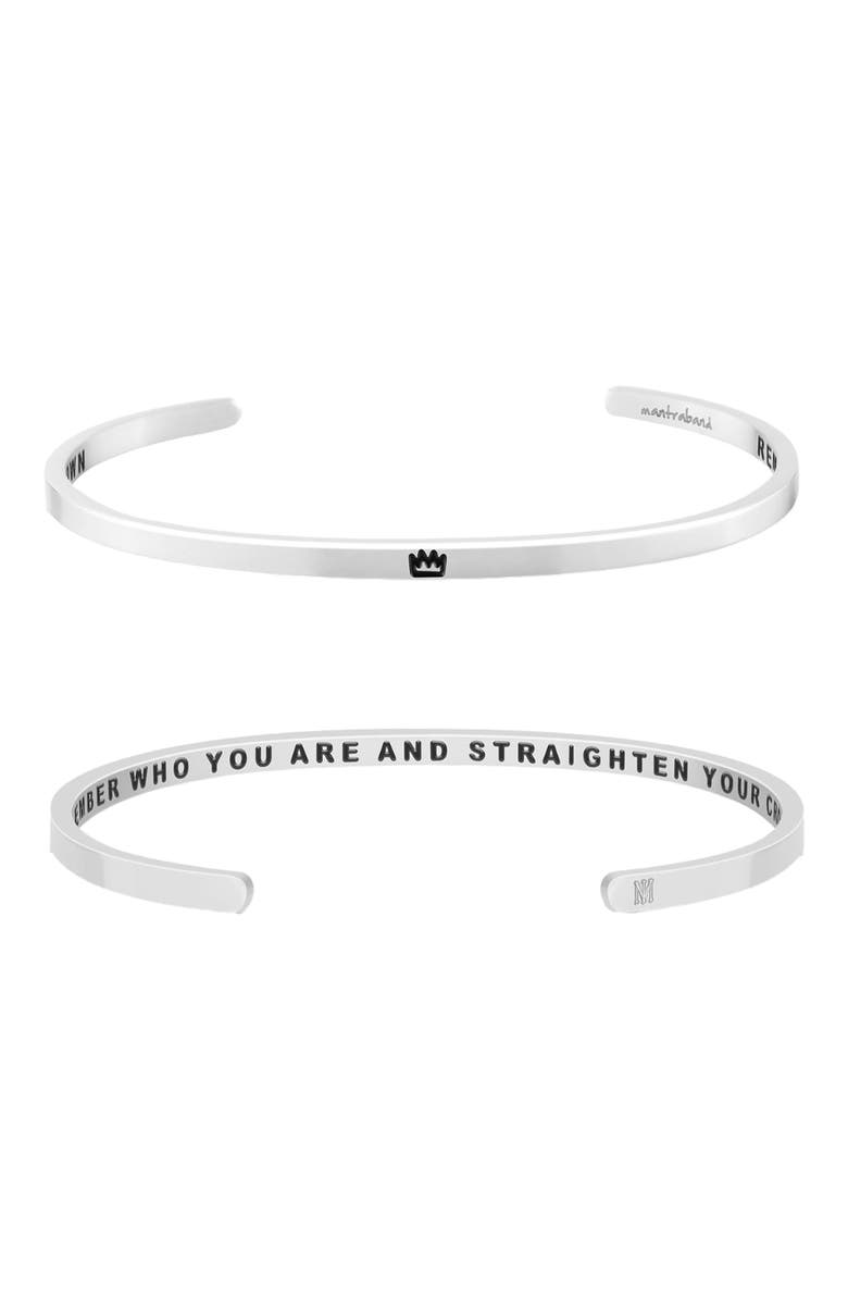 Mantra Remember Who You Are And Straighten Your Crown bracelet, Main, color, Silver