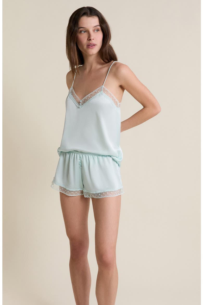 Plume Lace Trim Satin Camisole, Alternate, color, BLUE GREEN