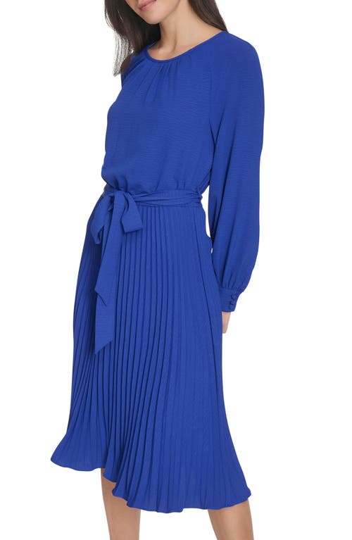 Calvin Klein Aerowash Long Sleeve Pleated Midi Dress In Ultramarine
