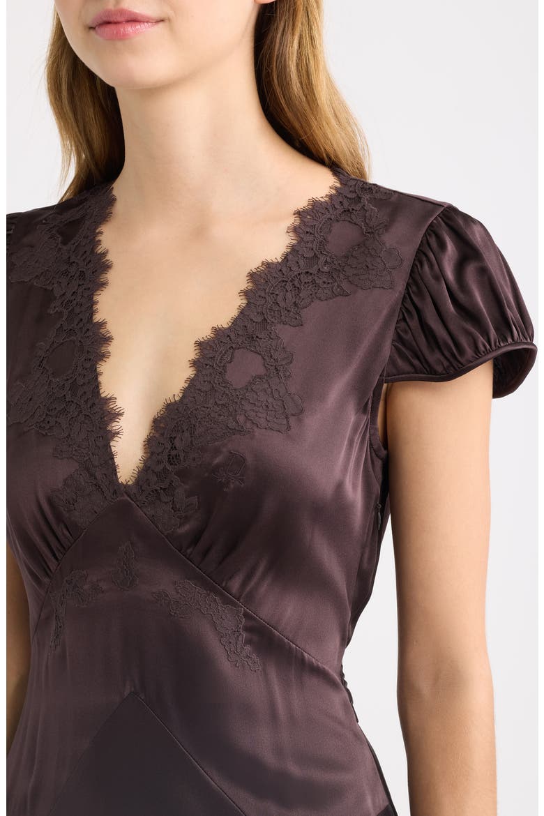 Coraline Lace Detail Floral Satin Maxi Dress, Alternate, color, EQUESTRIAN BROWN