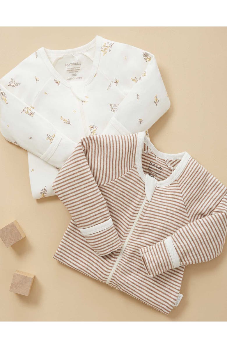 Purebaby 2 Pack Zip Footie, Alternate, color, Vanilla Wattle Bee Pack