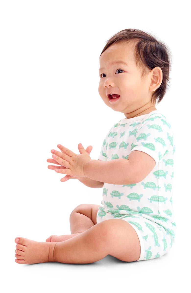 Primary Organic Animal Friends Babysuit Shortie, Alternate, color, Clover Baby Turtles
