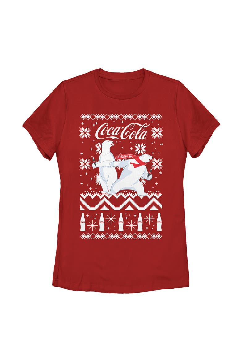 Women's Coca Cola Ugly Christmas Polar Bear  Graphic T-Shirt, Main, color, Red