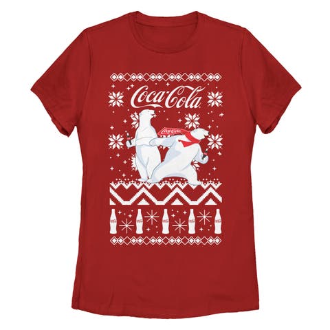Women's Coca Cola Ugly Christmas Polar Bear  Graphic T-Shirt