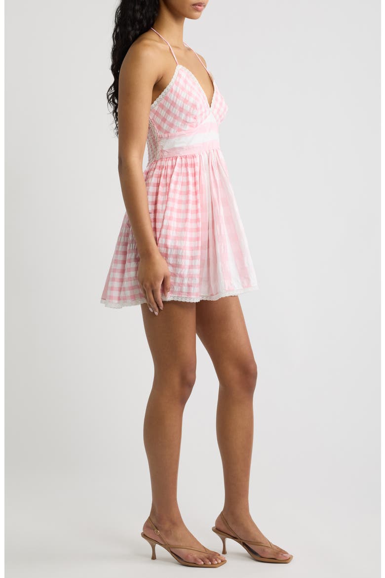 Arletta Gingham Halter Minidress, Alternate, color, WATERMELON WAVES