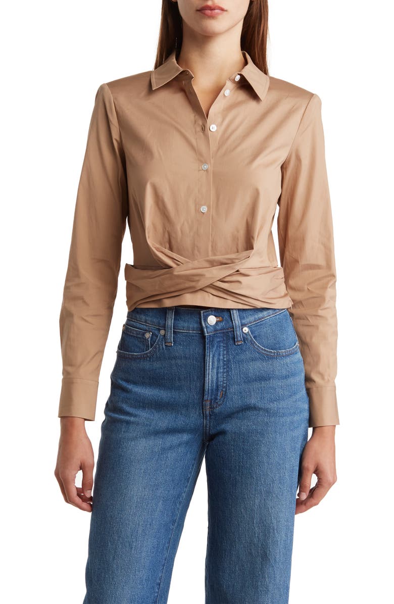 Veronica Beard Veroy Crop Button-Up Shirt, Main, color, 