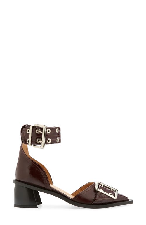 Ganni Double Buckle Open Cut Pump In Burgundy