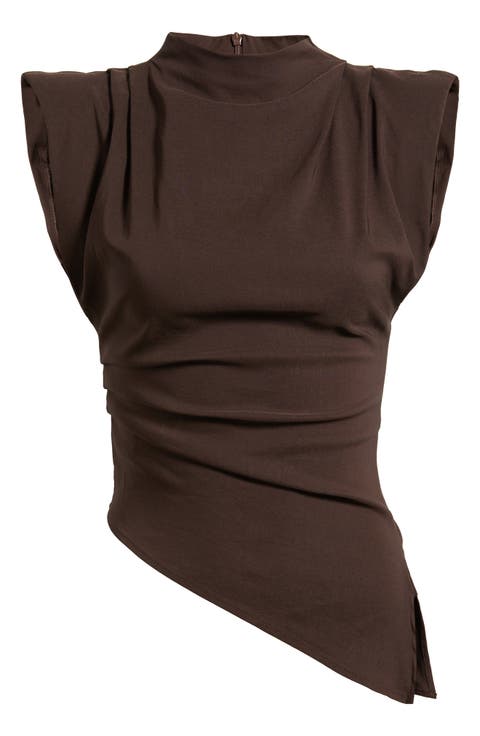 Cora Strong Shoulder Asymmetric Jersey Top