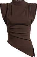 NIKKI LUND Cora Strong Shoulder Asymmetric Jersey Top