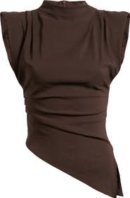 NIKKI LUND Cora Strong Shoulder Asymmetric Jersey Top