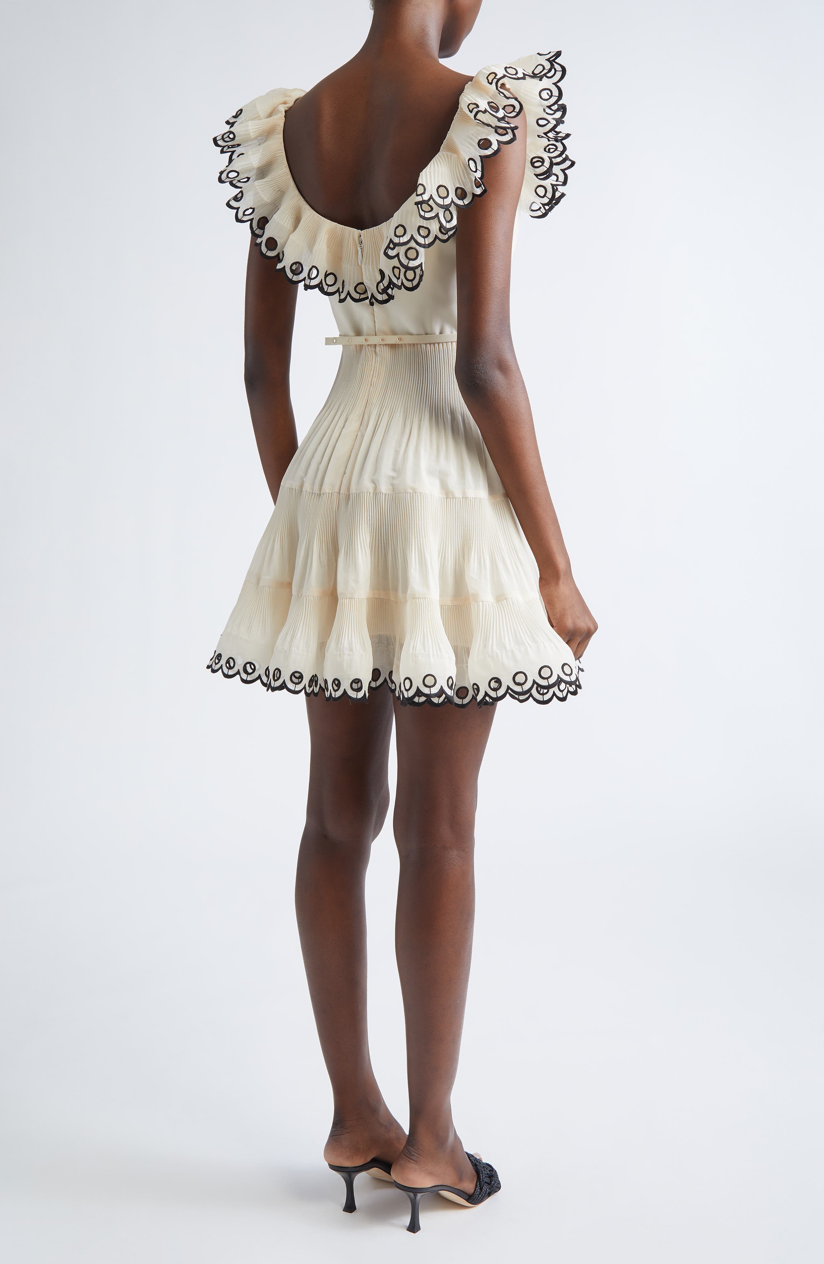 Scalloped Eyelet Trim Belted Minidress - image 2
