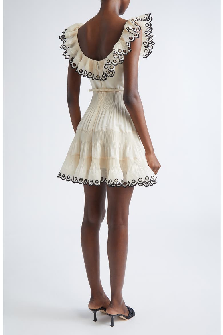 Scalloped Eyelet Trim Belted Minidress, Alternate, color, CREAM