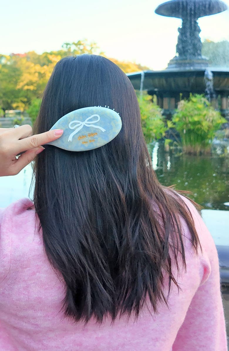 Solar Eclipse Hand Painted Vintage Ballet Bow Hair Brush, Alternate, color, Blue