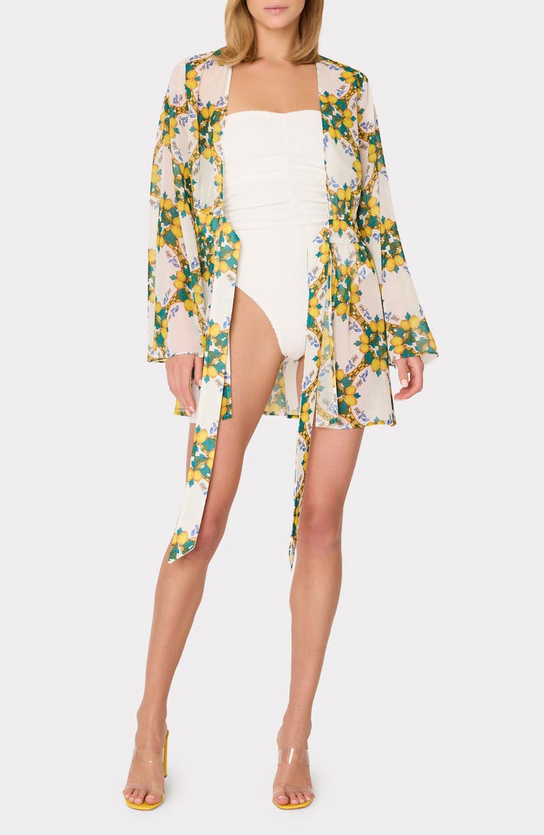 Milly Jessie Lemon Tile Long Sleeve Cover-Up, Alternate, color, White Multi